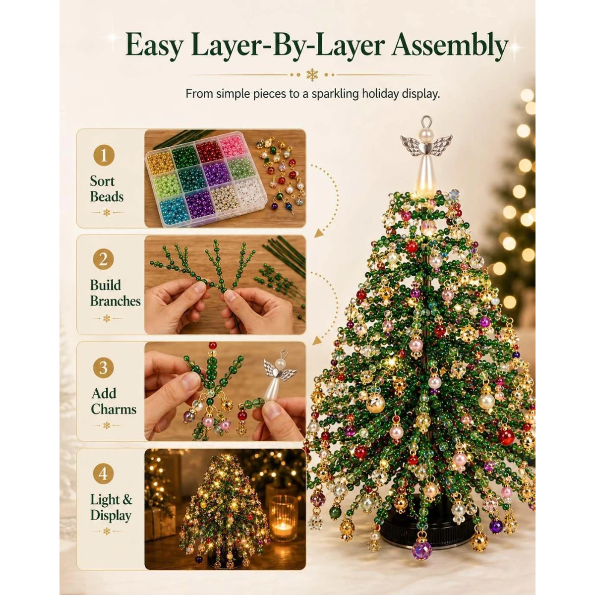 DIY 3D Beaded Christmas Tree Art Craft Set - Miniature Handmade Holiday Decor Kit
