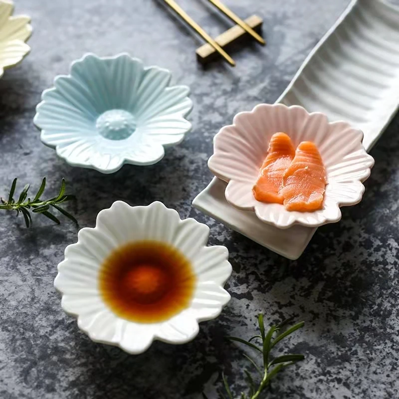 Ceramic Plates for Sauce Dish, Flower Tray, Mini Plate, Fast Food Tray, Relish Dessert Plate, Christmas Gift, Sushi Dishes, 4pcs
