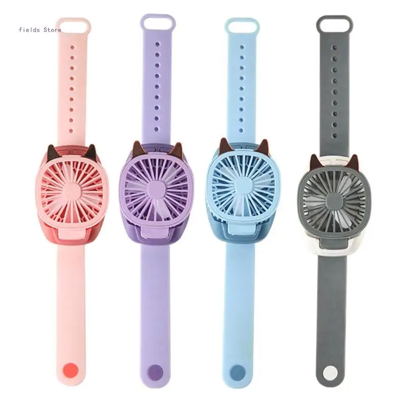 1PC Colorful Mini Watch Fan 5V LED Flexible Portable Fan Cartoon USB Charging Watch with LED Light