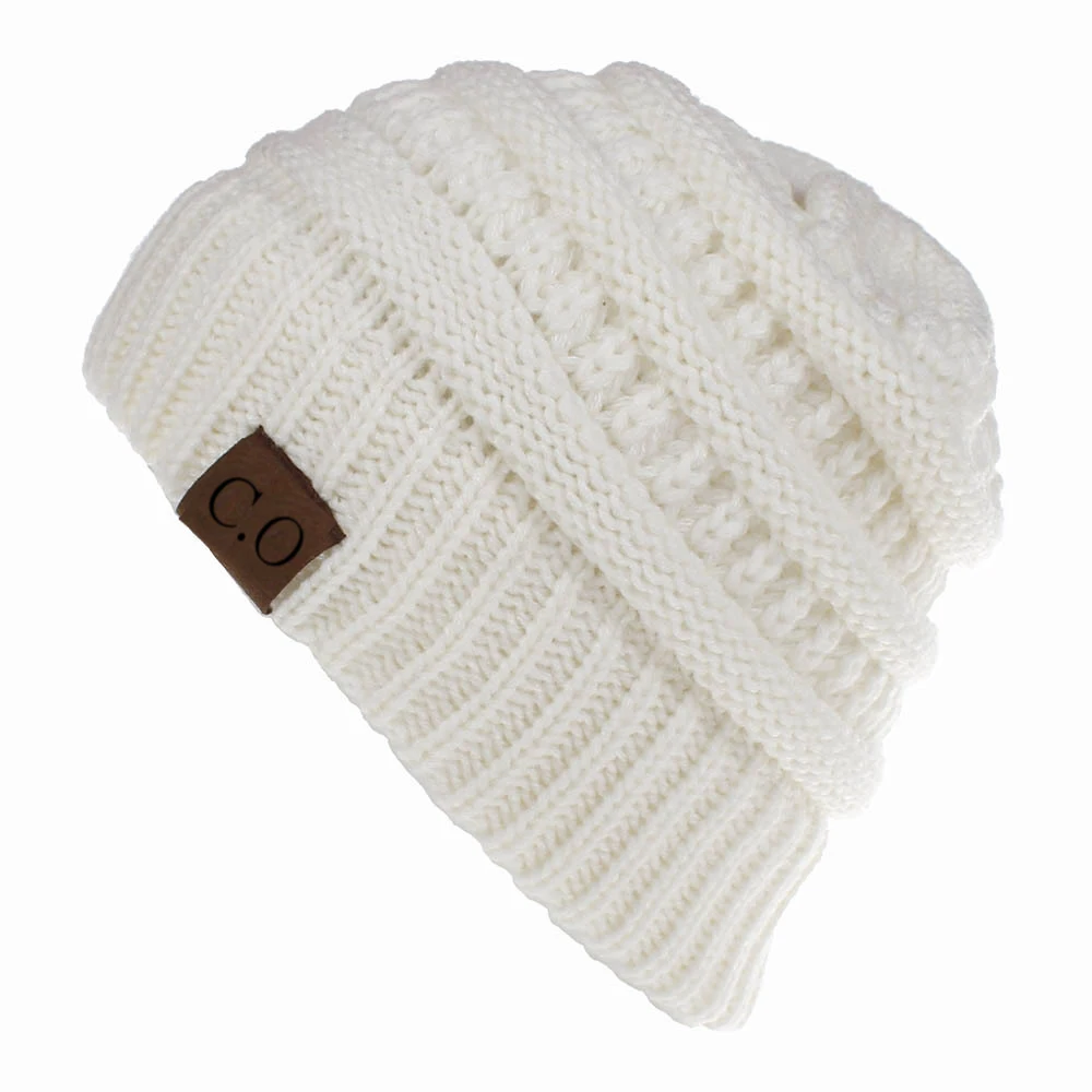 New Lady Knitted Hats for Women Girls Skiing Baseball Cap Openings Horsetail Hat 5
