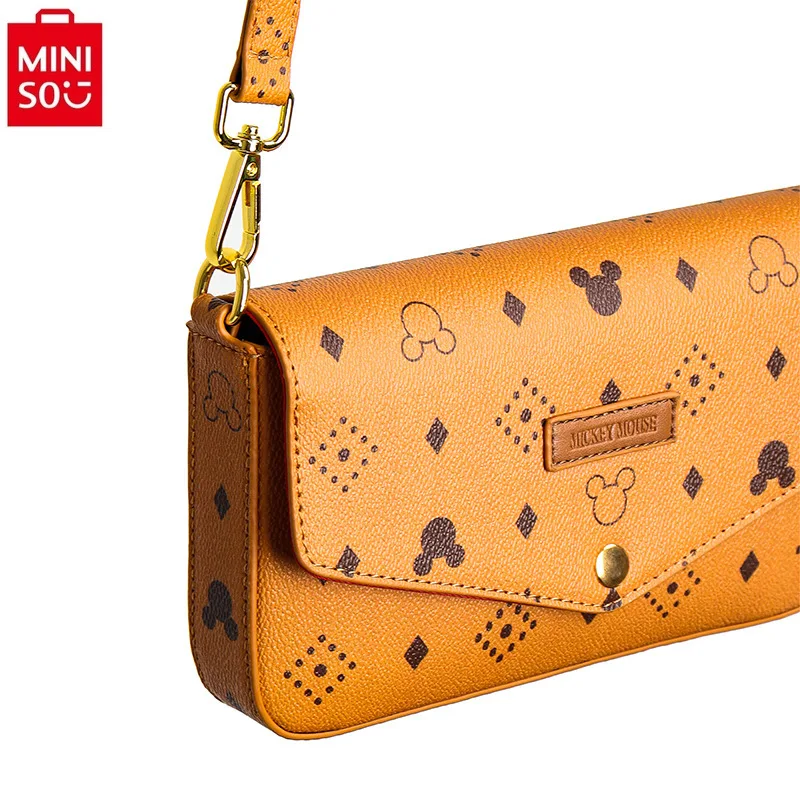 MINISO Disney Women's Classic Multi functional Luxury Brand Mickey Printed Crossbody Bag High Quality Versatile Shoulder Bag