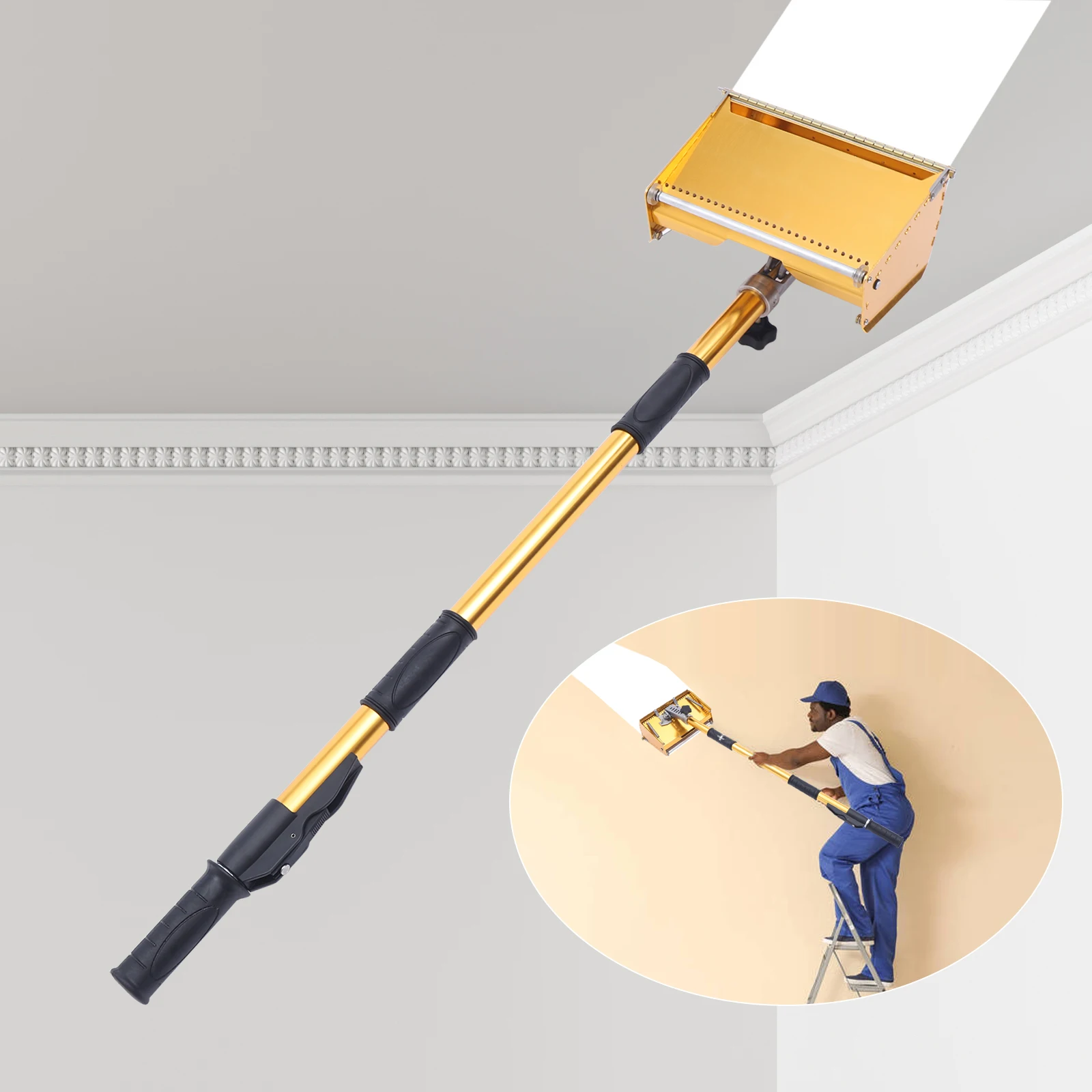 Tragbare Trockenbau-Master-Werkzeuge, Verputzen, flache Veredelung, Gipskasten-Werkzeug, 9,8 Zoll, mit 40–63,8 Zoll, ausziehbarer Griff, max. 64 Zoll Länge – Detail 6