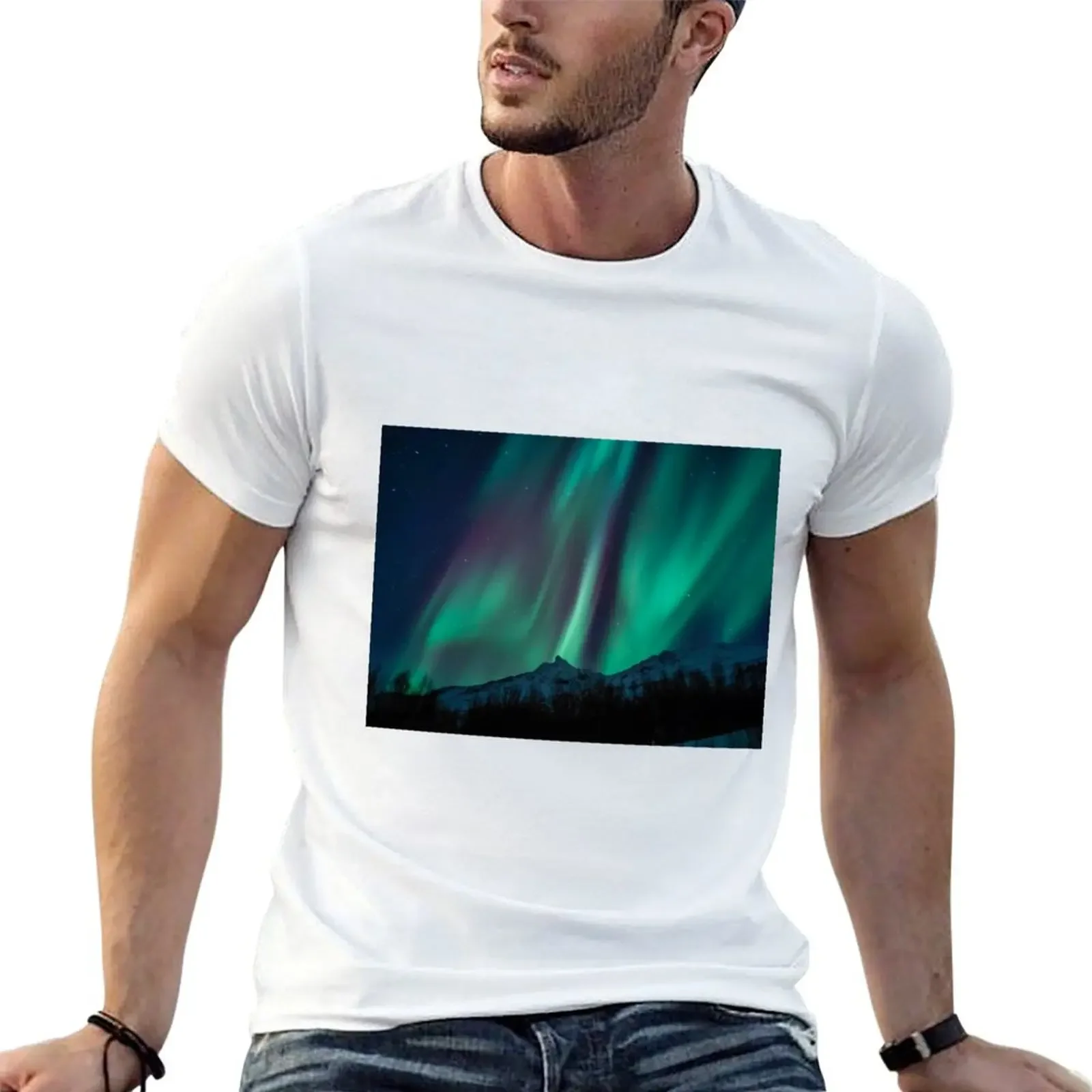 northern lights T-shirt summer clothes oversizeds t shirt for men