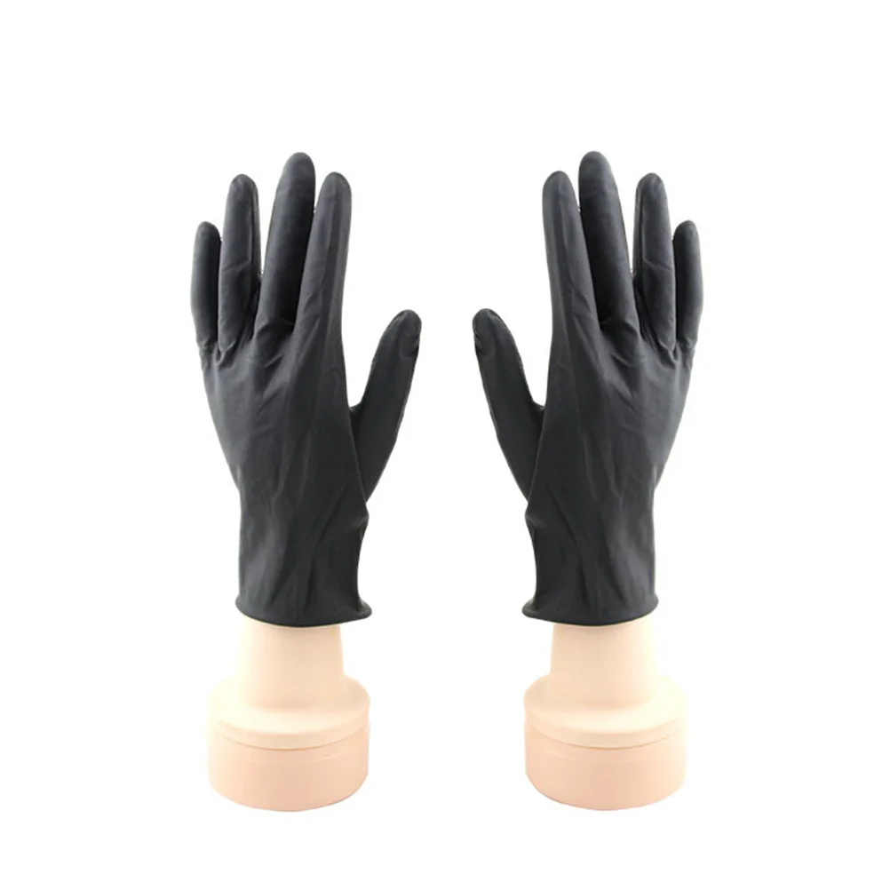 

10Pcs=5 Pairs Hair Salon Laboratory Gloves Reusable Latex Gloves Salon Hair Color Dye Gloves Medium Size (Black)