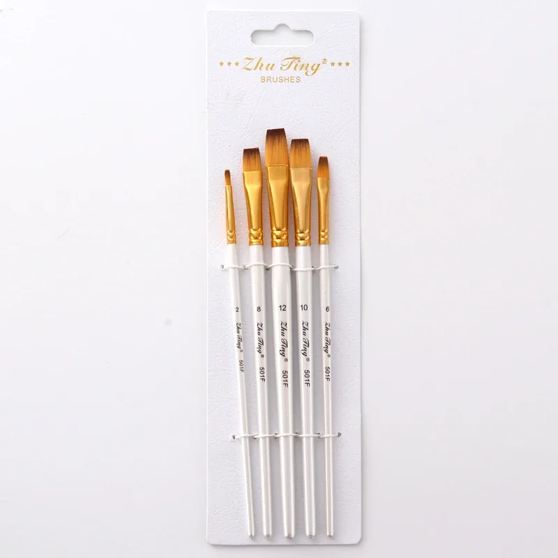 

5Pcs Nylon Hair Painting Brushes Set Wooden Handle Watercolor Oil Painting Brush Acrylic Drawing Art Supplies