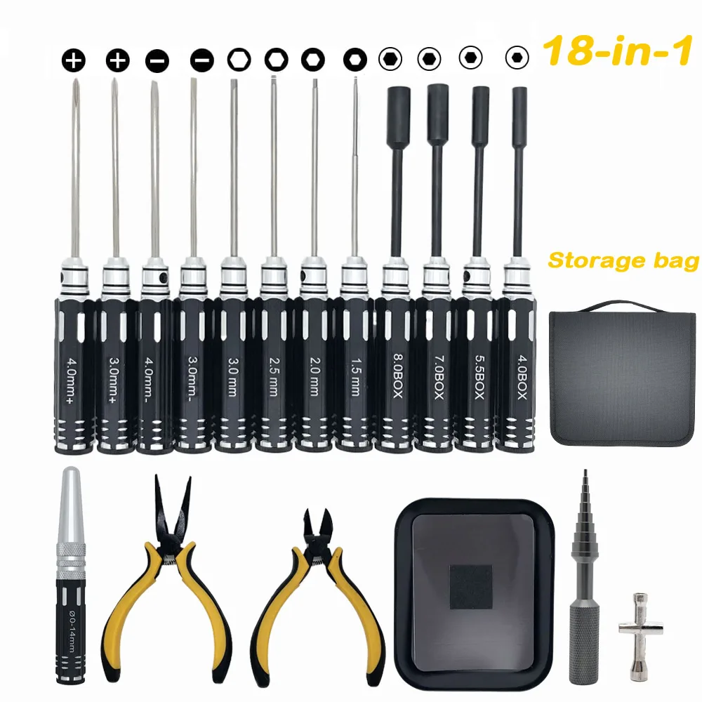 RC-Werkzeug-Sets, 18-in-1-Schraubendreher, Zange, Innensechskanthülse, Steckschlüssel, Reparaturbox-Set für die Reparatur von RC-Flugzeugen, RC-Automodellspielzeug – Detail 26