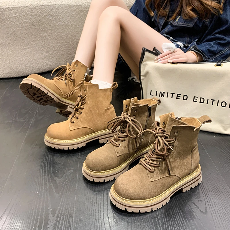 

Ankle Chelsea Women Boots Flats Platform Shoes Winter New Brand Casual Non-slip Gladiator Goth Snow Motorcycle Snow Botas