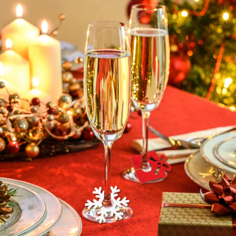 Christmas wine cup glass ring Xmas elk wine cup cards for Christmas home decorations Navidad gifts New Year party supplies 20pcs