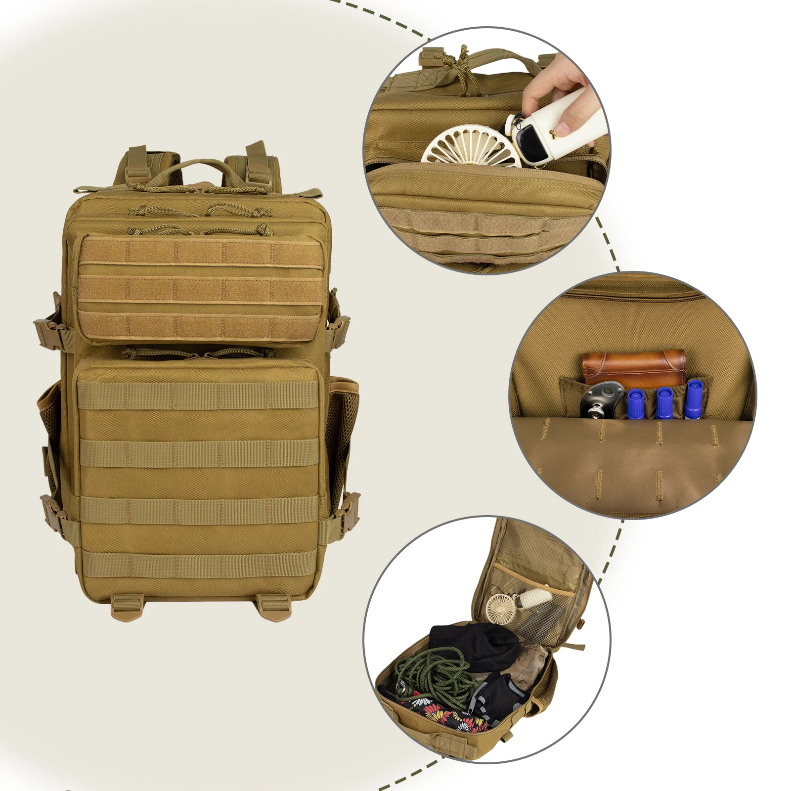 35l Tactical BackPack for Men Highland Assault Big Army Pack 3 Day molle bug out back with Water Cut back outdoor camping hiking