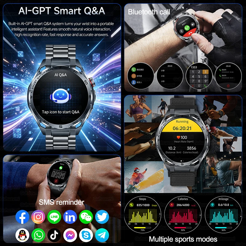 2026 New AI Health Smart Watch 1.53''AMOLED HD Screen ECG Bluetooth Call Uric Acid Blood Fat Heart Rate Monitor Sport Smartwatch 6
