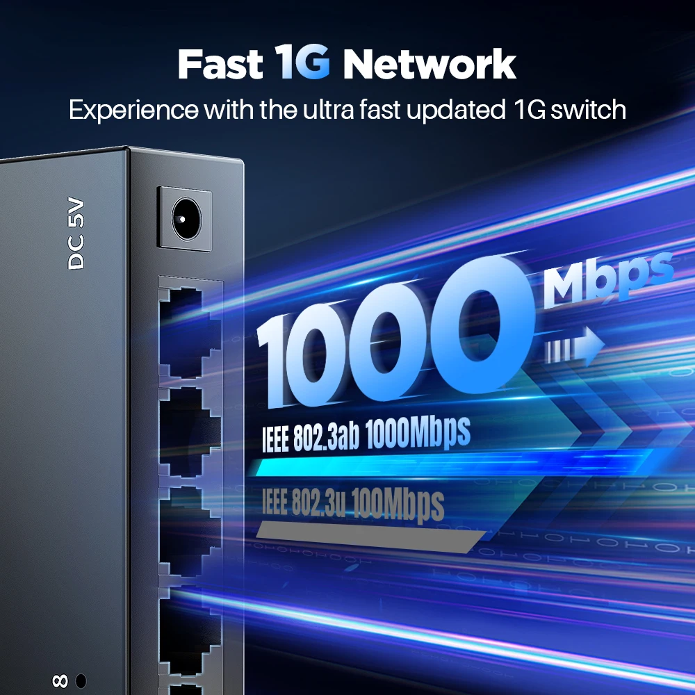 AMPCOM 기가비트 네트워크 스위치, 고성능 이더넷 스마트 스위처, RJ45 허브 인터넷 분배기, 5 포트, 8 포트, 1000Mbps