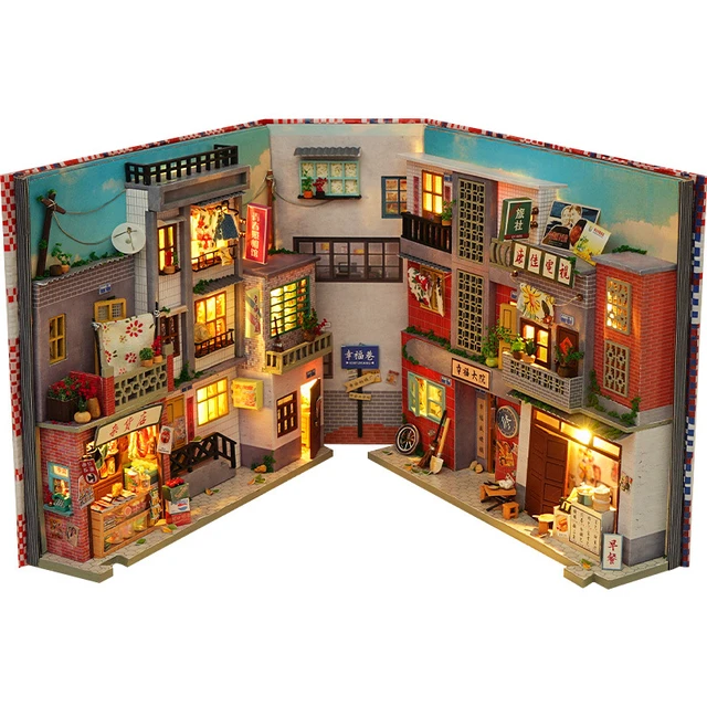 New Diy Book Nook Mysterious Ancient Streets Bookend Book Shelf Insert  Bookcase With Light Model Building Kit Toy Children Gift - Doll Houses -  AliExpress