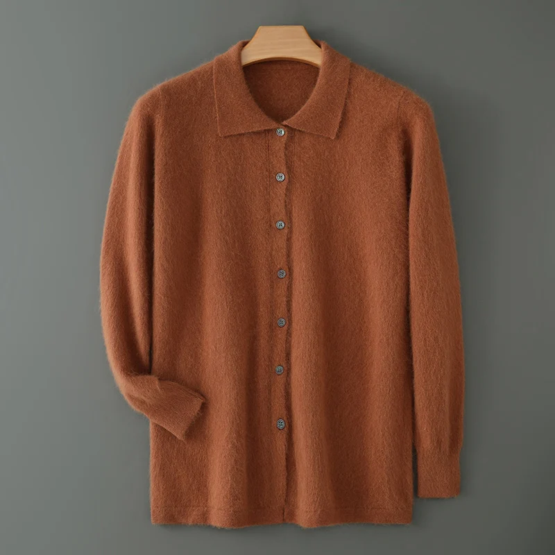 New Polo collar coat Autumn and winter mink cashmere cardigan men's business casual sweater knitted loose comfortable outerwear