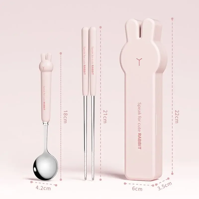 Cute Rabbit 304 Stainless Steel Tableware Spoon Fork Chopsticks Cartoon Student Children Good Gift Cutlery Set cutlery set western style cutlery set picnic cutlery set stainless steel cutlery set picnic tableware camping cutlery set