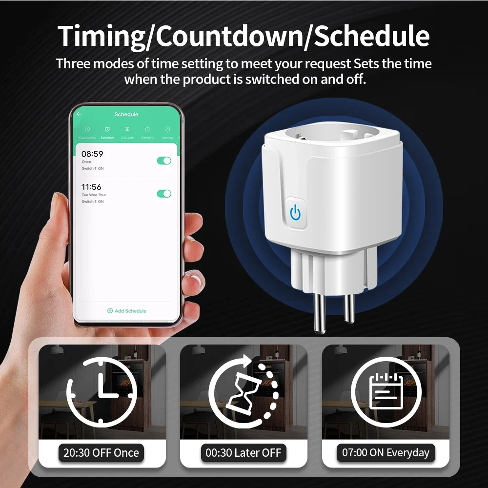 Smart WiFi/Zigbee Plug with Power Monitoring and Voice Control, EU Socket 16A/20A