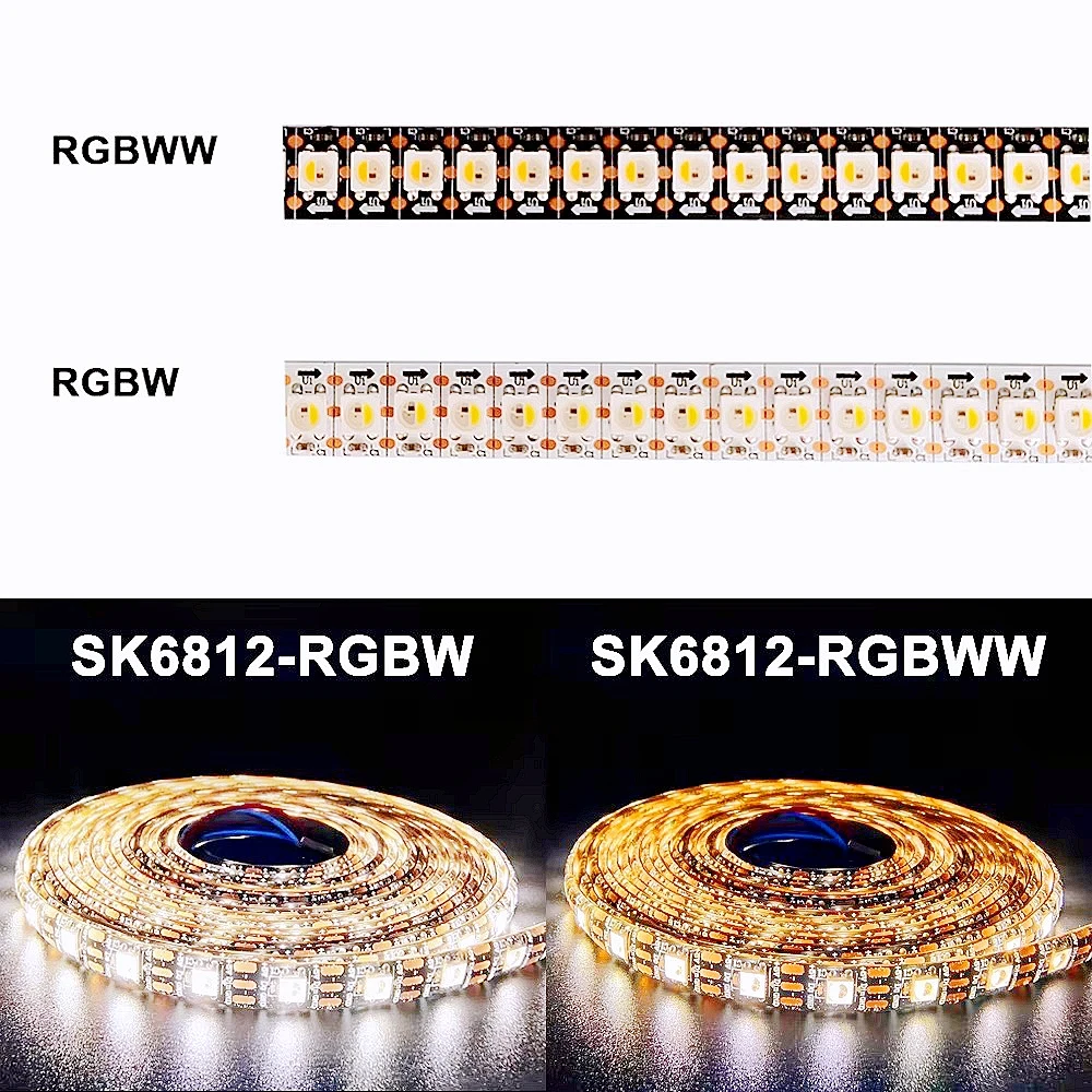 SK6812 RGBW LED 스트립 조명, 개별 주소 지정 가능 RGBWW LED 조명, IP30 65 67, 4 in 1, 5V 유사 WS2812B, 1 234, 5m, 30, 60 144 LED