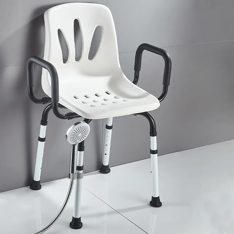 

Convenient Bathroom Chair Integrated Backrest Elderly Bath Chair Height Adjustment Shower Chair Bilateral Armrest Bath Seat