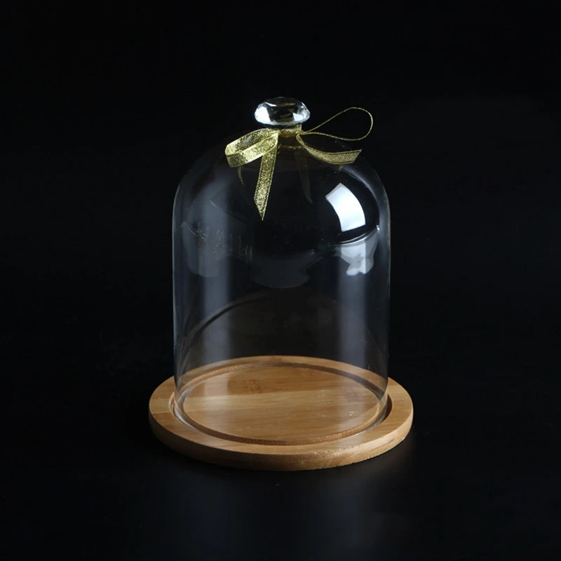 12*16cm Bamboo Base Different Top Glass Dome Vase Home Decoration Transparent Cover Wedding Live Prop DIY Friend Favor Gift 6