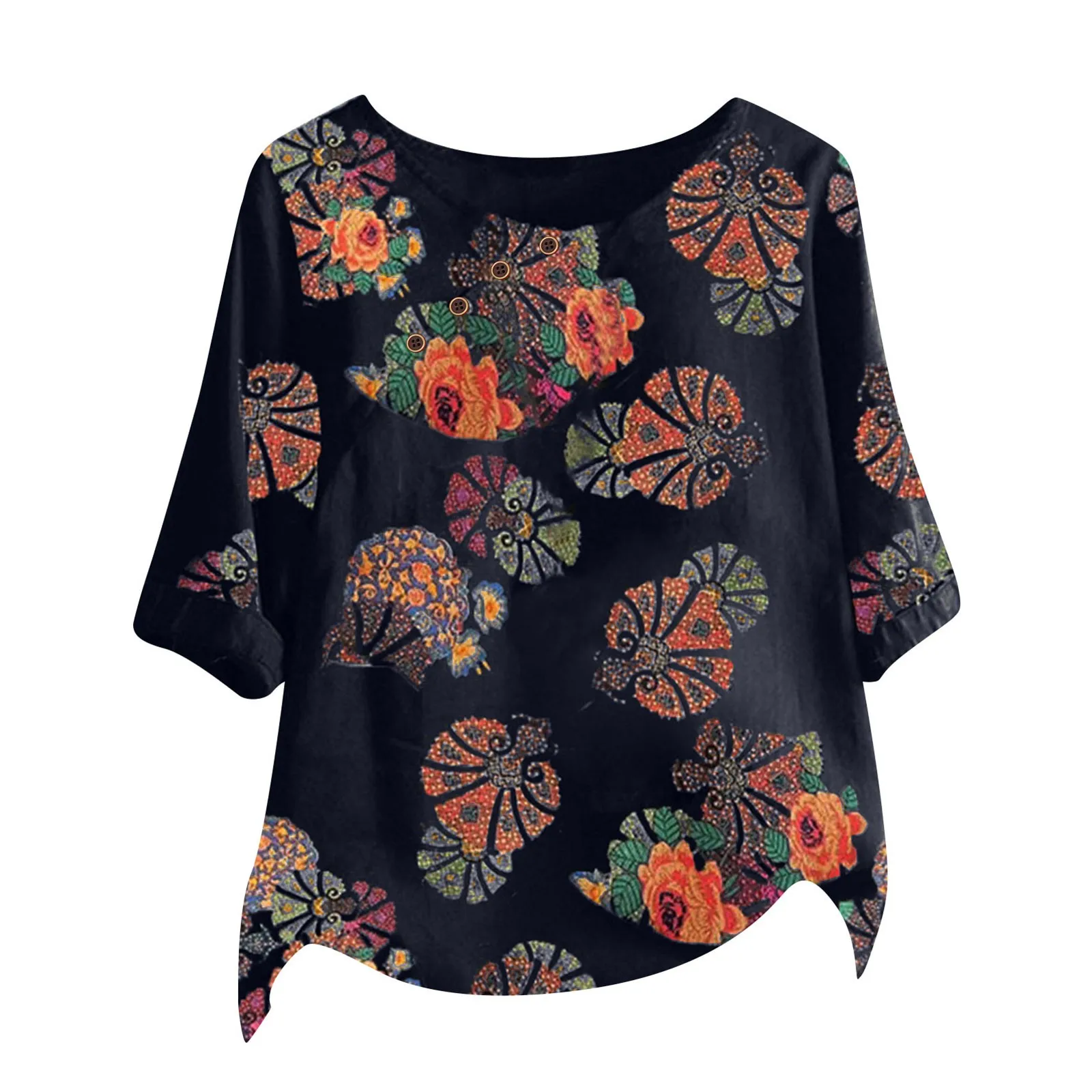 

Элегантная модная шифоновая рубашка в стиле пэчворк с принтом и бантом, летние пуловеры с круглым вырезом и рукавом до локтя, блузка, женская одежда, 2022