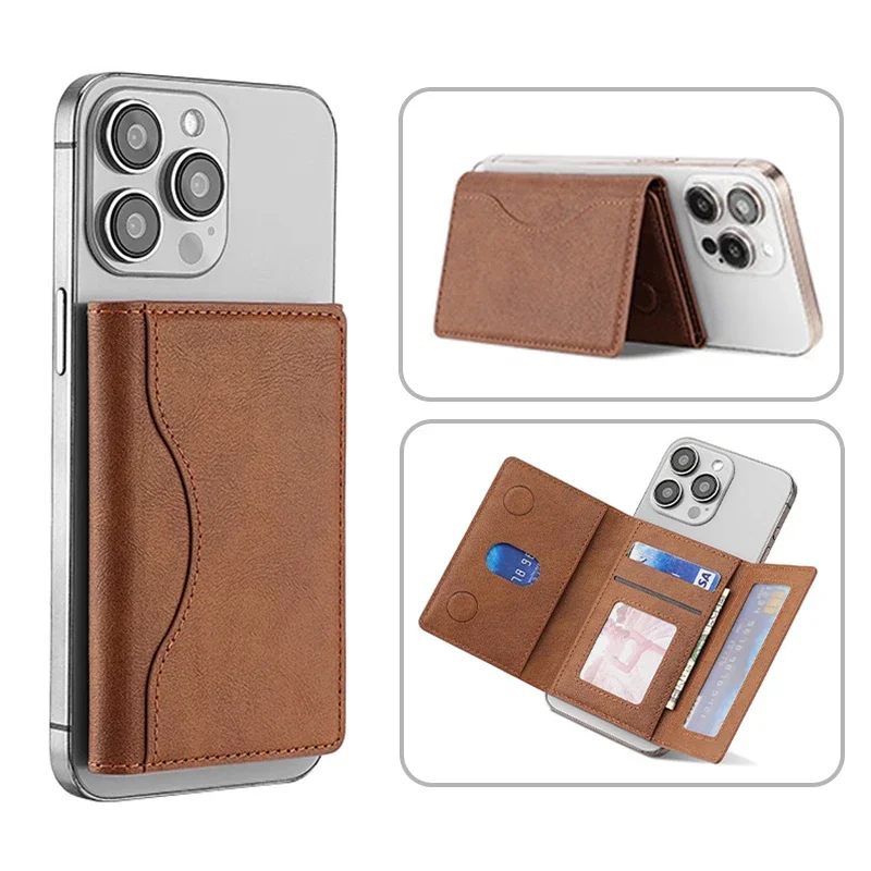 Magnetic Leather Wallet and Card Holder with Phone Pouch – Protective Case