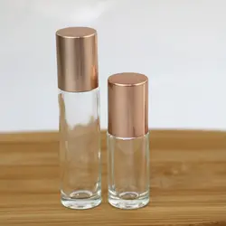 Rose Gold Pink Glass Roller Bottle - Thick Glass, 5ml & 10ml, Perfect for Essential Oils and Perfumes (Clear)