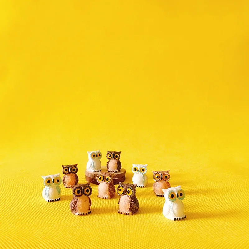 Owls Miniatures Figurine Fairy Garden Gnome Moss Terrarium Decor Crafts Bonsai Bottle Garden Table Decor 10Pcs miniature duck figurines miniature ornament miniature figurines