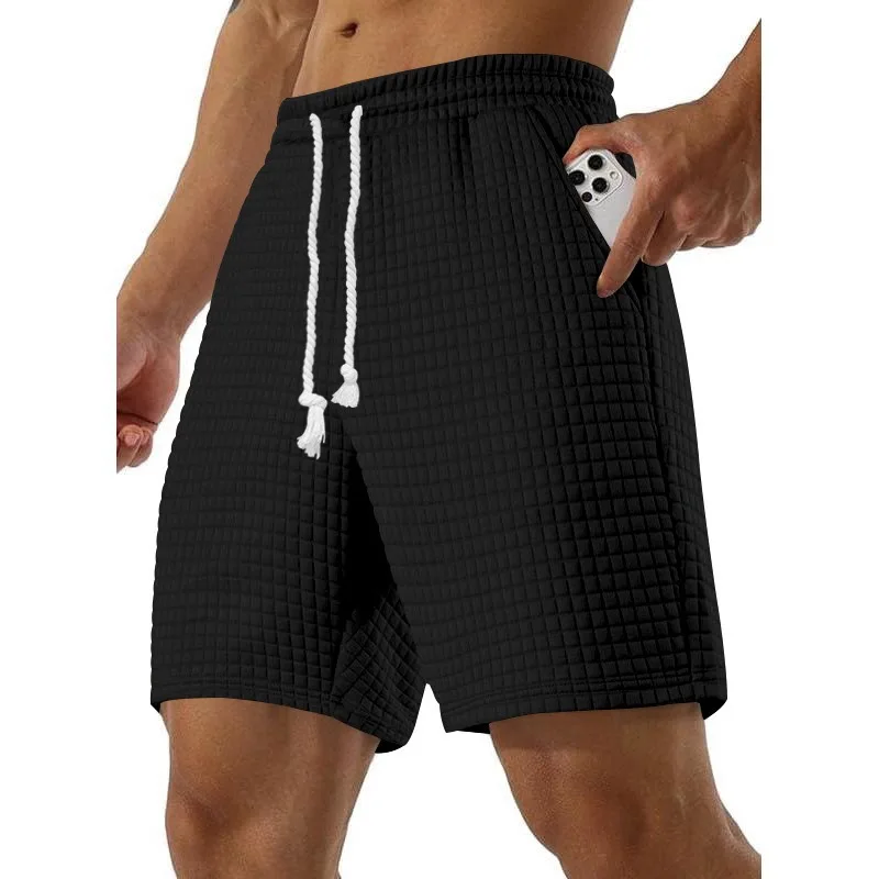 Men's Fashionable Summer Loose-Fit Solid Color Grid Shorts