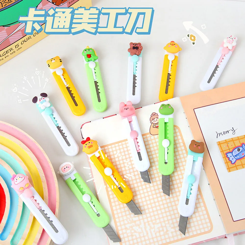 Portable Retractable Utility Knife Cutter Mini Cute Animals Letter Envelope Opener Self-Locking Knife School Office Supplies 8pcs lot cute vintage kraft paper envelope b6 postcard letter stationery diy envelope office school supplies