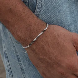 Stainless Steel Cuban Chain Bracelet - Men's Street Style Hip Hop Jewelry Accessory (3mm Silver color)