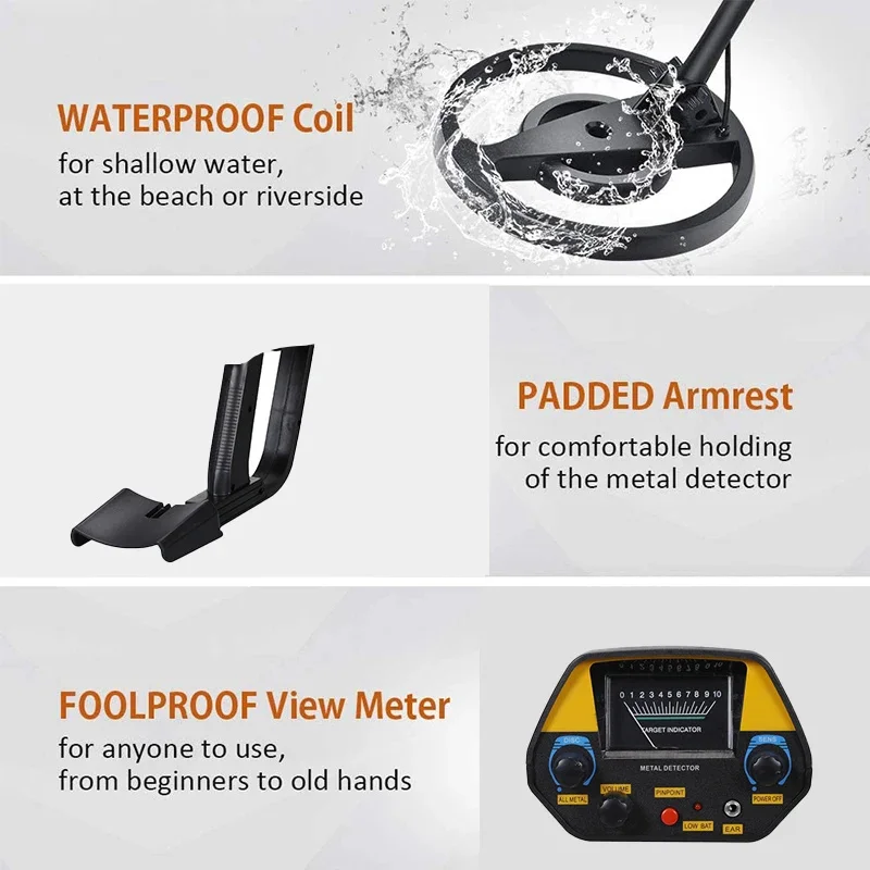 MD940 Lightweight Metal Detector with Waterproof Search Coil Treasure Gold Hunter Finder High Sensitivity Metal Detectors