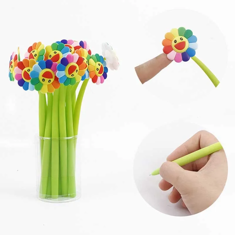 1-teiliges Lytwtw's süßes Gelschreiber mit weichem Obst, Sonnenblume, Sonnenblume, für Büro, Schulbedarf, Schreibwaren, kreativ, süß, hübsch, lustig – Detail 5