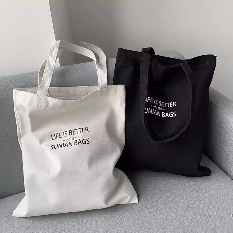 / 100PCS Printing Eco Friendly Reusable Cotton Fabric Shopping Bag Canvas Tote Women for Outdoor Packaging