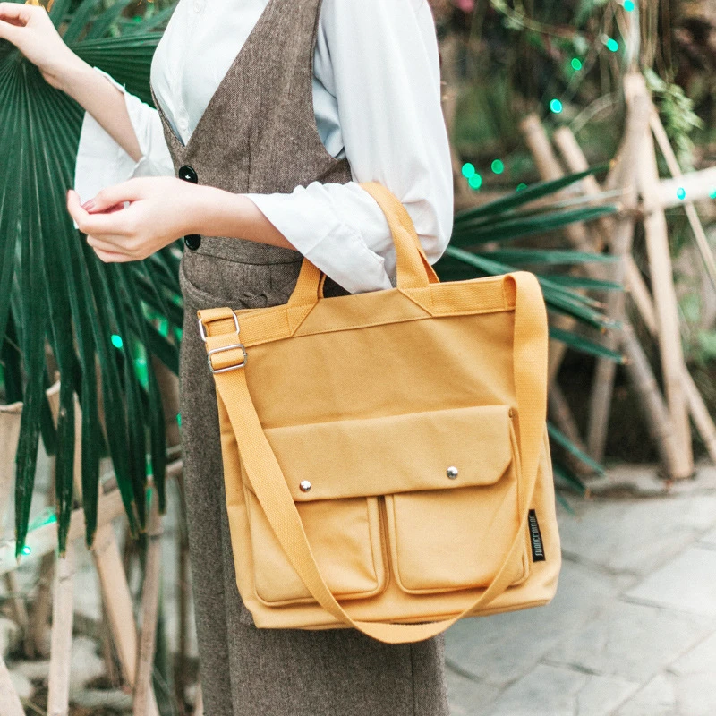 Women Canvas Tote Bag Solid Color Designer Ladies Casual Handbag