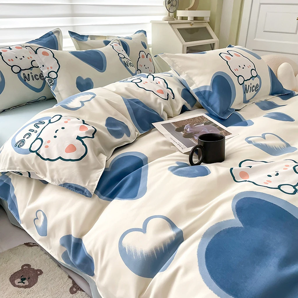 

Duvet Covers Single/ Double Blue Bedding Comforter Cover Heart Korean Style Quilt Bedding Cover Sets With Quilt Cover Pillowcase