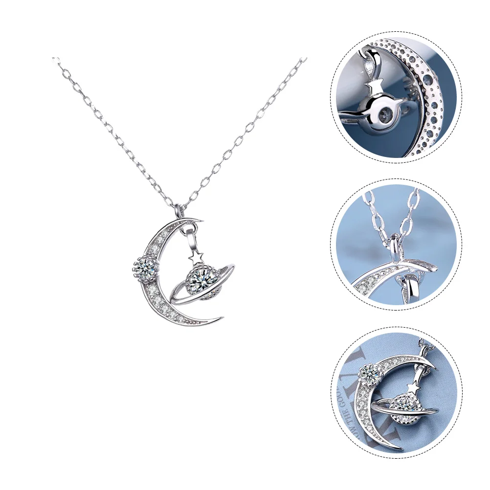 

Moon Planet Necklace Silver Dainty Decoration Clavicle Accessories Collar Attractive Choker Creative Pendant Miss