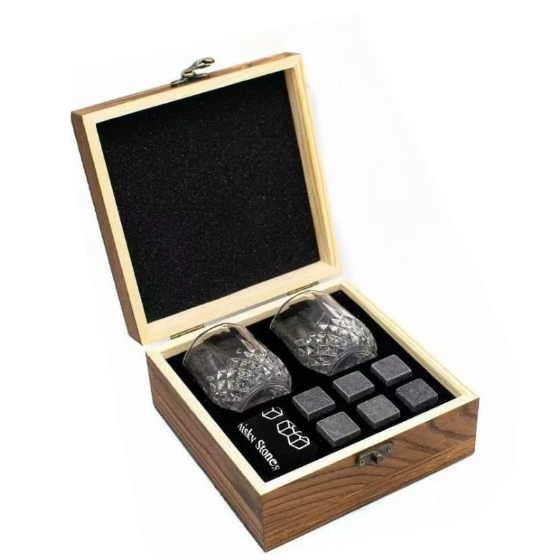 Whiskey Stones Glasses Set Granite Ice Cube Glass Cup Wooden Bottle Box Fathers Day Gifts for Dad whiskey stones set