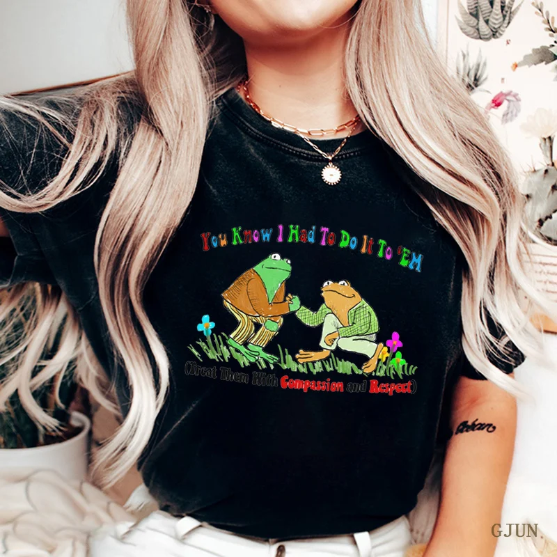 

Compassion & Respect Graphic T Shirt Funny Frog Print Womens T-Shirt Kawaii Fashion Woman Clothes Harajuku Tshirt Unisex Tops