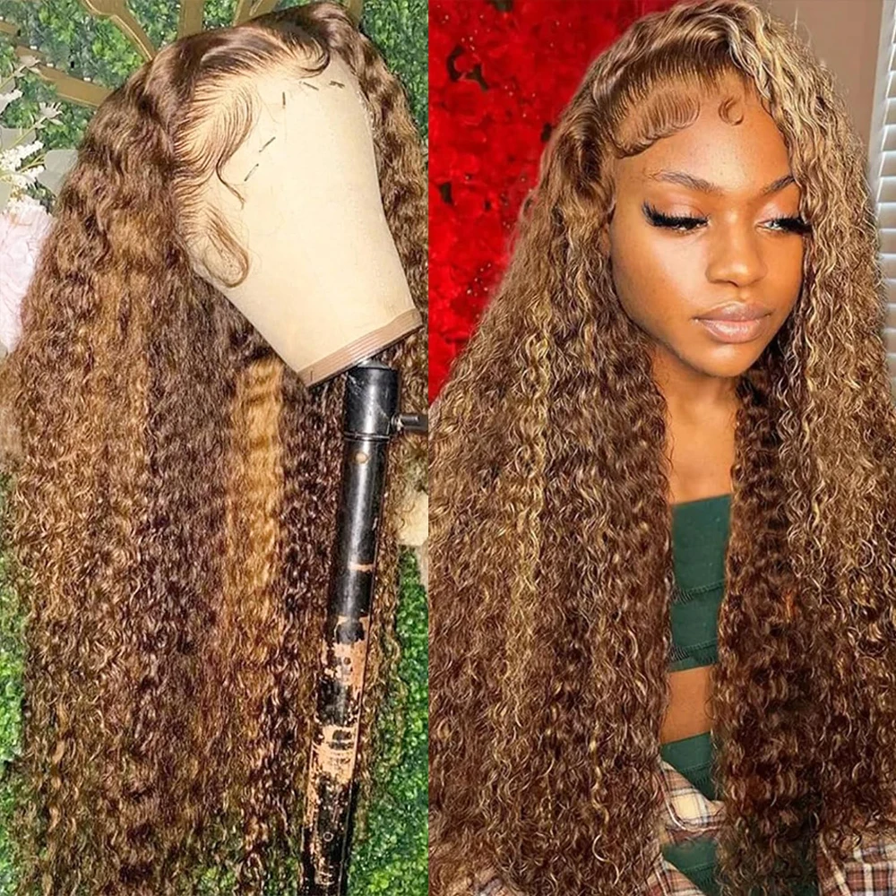 

Transparent Highlight Deep Curly Lace Frontal Human Hair Wigs 13x6 Honey Blonde Human Wig Colored Deep Wave Lace Front Wig