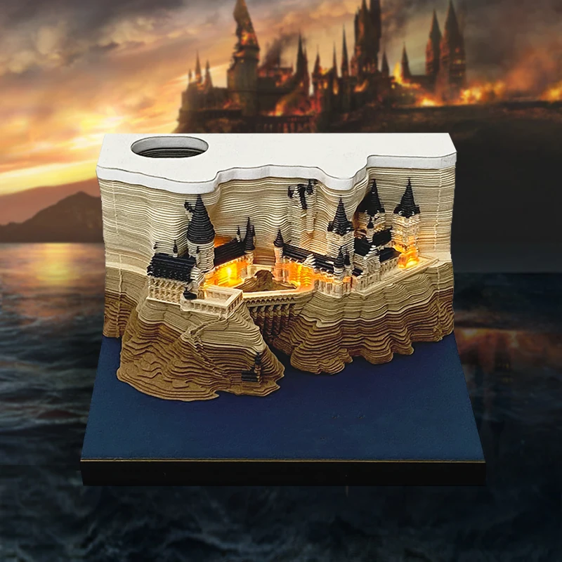 

Omoshiroi 3D Notepad 160Sheets Howarts Castle Block Notes Led Memo Pad Castle Paper Pad 3D Cube Offices Decor Xmas Birthday Gift