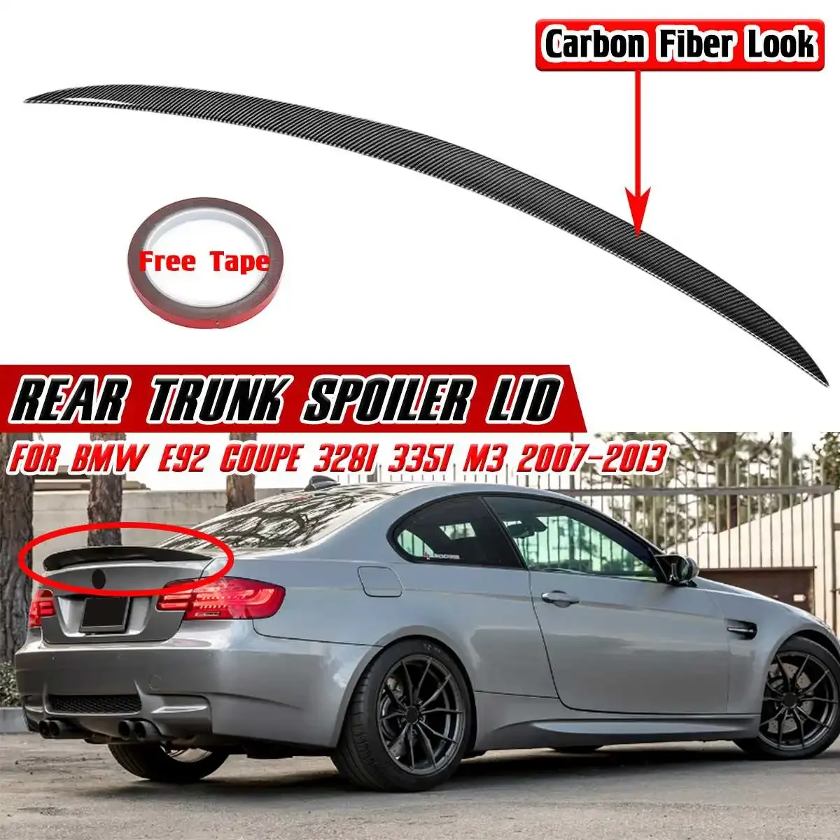E92 Spoiler Wing Carbon Fiber Look Car Rear Trunk Spoiler Coperchio Extension Protector Per Bmw E92 Coupe 328I 335I M3 2007-2013 Abs