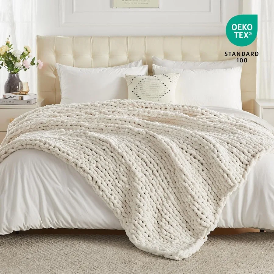 Chunky Knit Throw Blanket 60 X 80 Twin Size 100 Hand Made Large Chenille Loop Yarn Soft Fluffy Throws for Couch Sofa Bed Big Cr