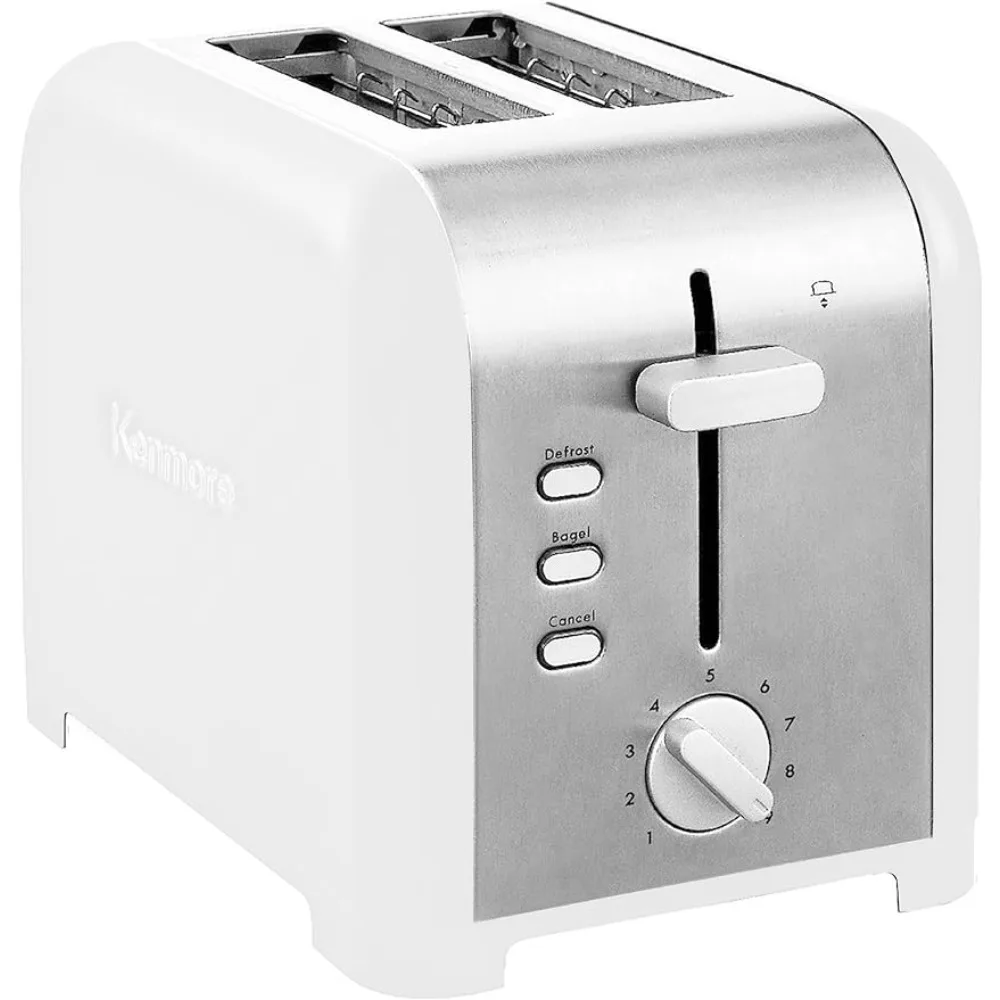 

2 Slice Toaster Stainless Steel with Bagel Cancel Defrost Function and Extra Wide Slots Toasters Removable Crumb Tray White