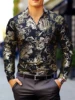 Luxury men's paisley cashew pattern long-sleeved shirt, retro and gorgeous casual clothing, unique personality men's lapel top