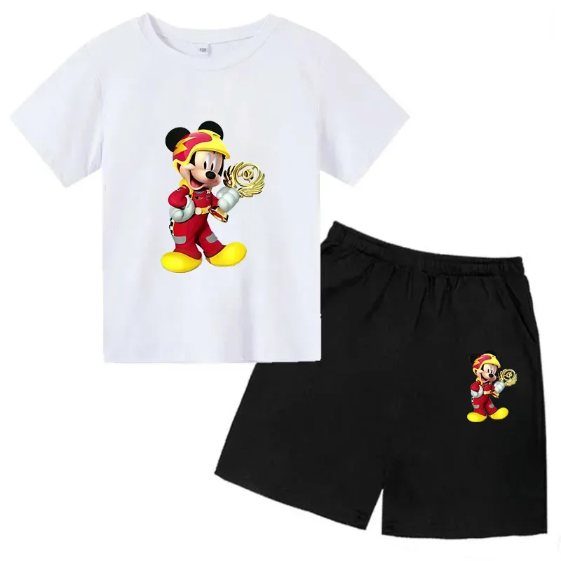 thumbnail image 1 of Conjunto de 2 piezas de camiseta y pantalones cortos de marca Disney de manga corta de verano para niños y niñas, conjuntos de moda para bebés de 2 a 12 años, 1 of 5