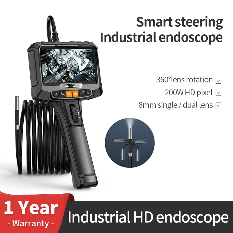 S10 Pipe endoscope dual-lens 360° industrial steerable endoscope high-definition camera car maintenance engine detection