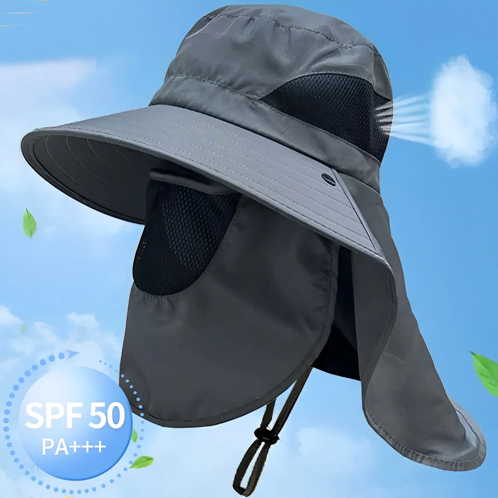 1pc Men's Breathable Sun Protection Hat With Detachable Neck Flap, Perfect  For Fishing And Outdoor Activities