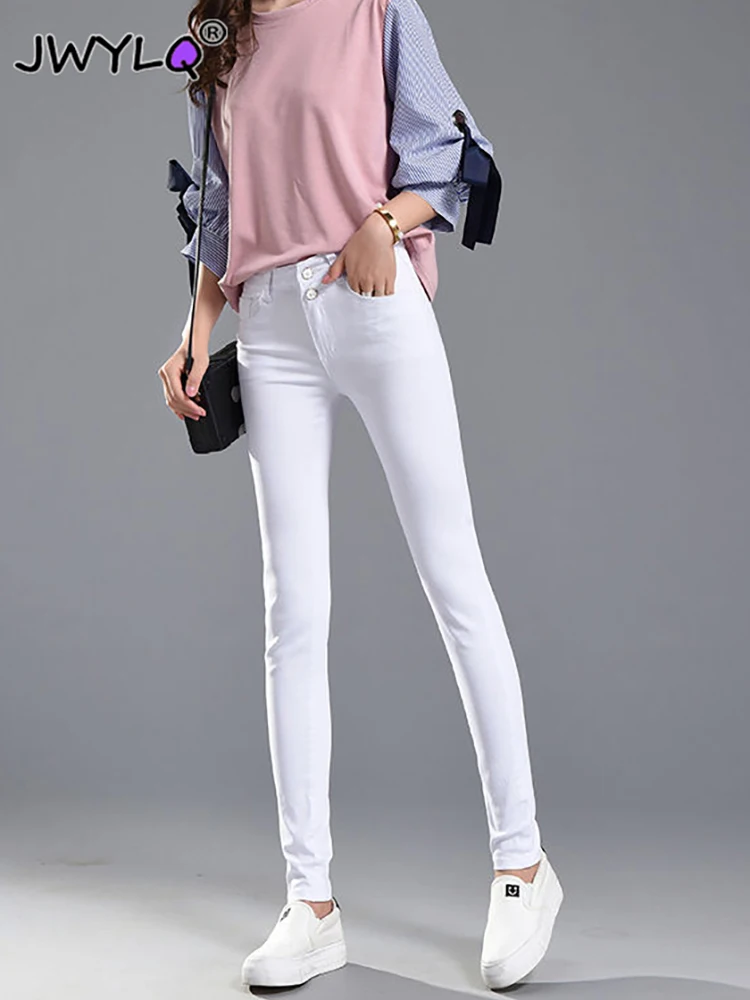 

Oversized 26-34 Single-breasted Pencil Denim Pants Simple Basic High Waist Slim Stretch Women Pants Casual Ankle-length Vaquero