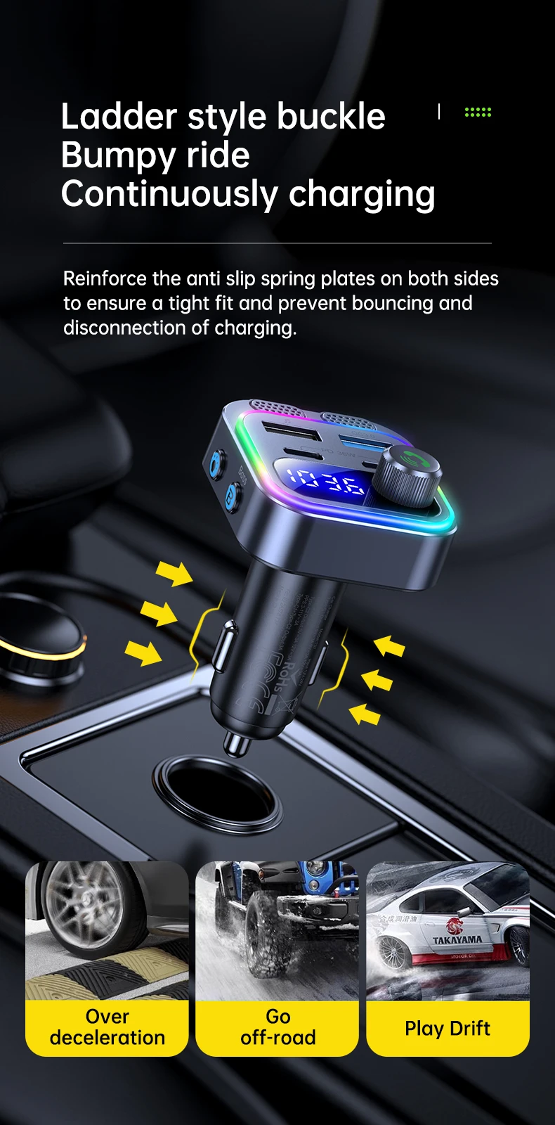 66W Fast Car Charger Bluetooth 5.4 FM Transmitter Wireless Radio Handsfree Calli