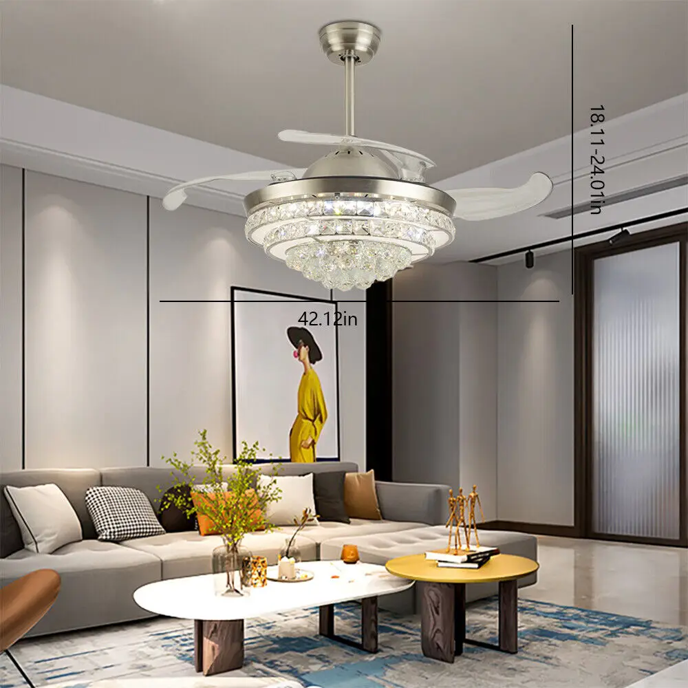 

42 inch Ceiling Fan Invisible Fan Light LED Chandelier with Remote Control Dimmable Luxury