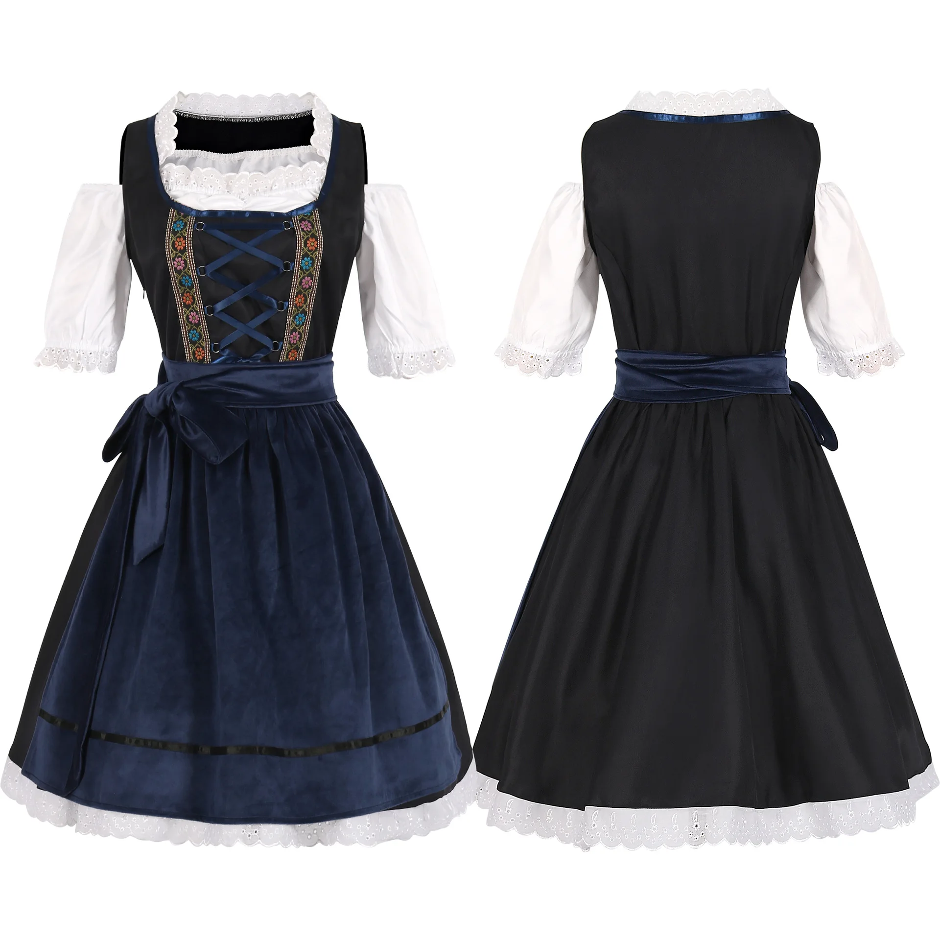 

Lace-Up Oktoberfest Dress With Apron Festival Traditional Bavarian Beer Costumes German Dirndl Party Dresses